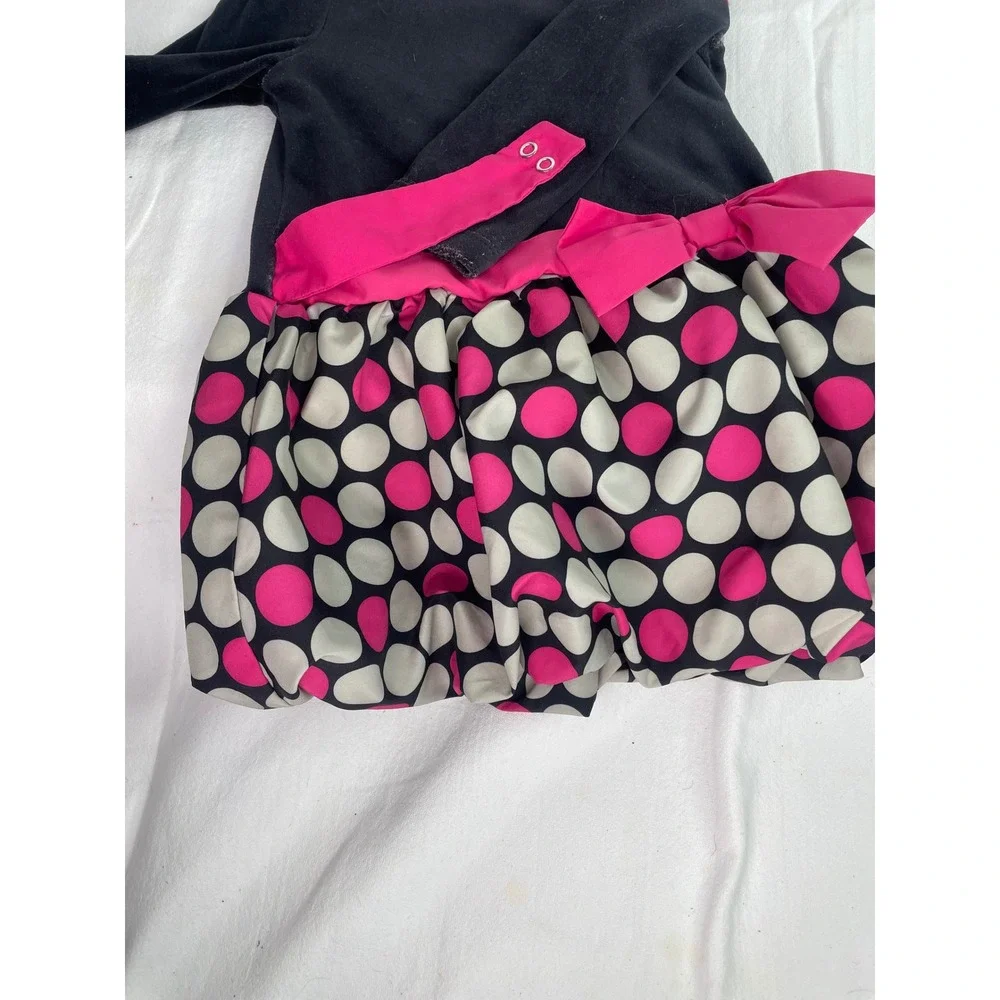 OshKosh Bgosh Toddler Girls Black Velvet Pink Polka Dot Bubble Dress 18M